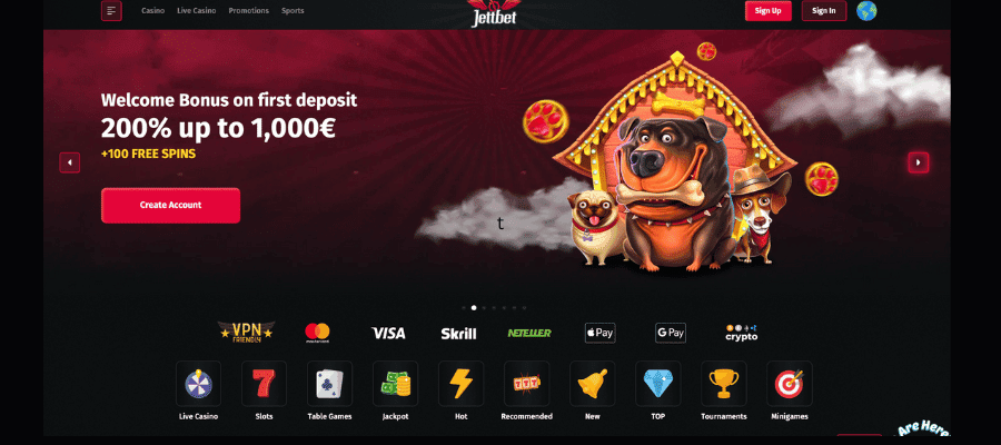 Jettbet casino screenshot