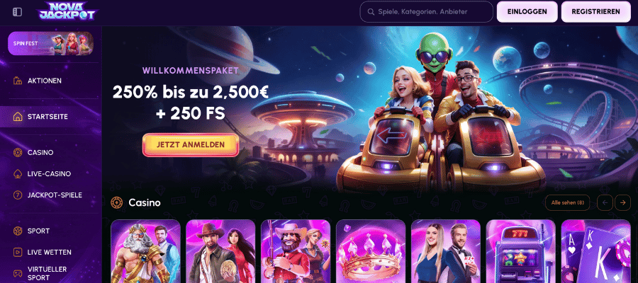 novajackpot casino screenshot DE