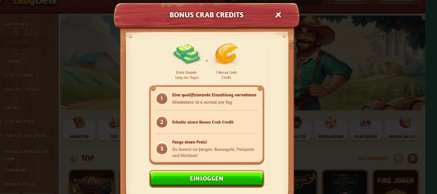 billy bets bonus crab