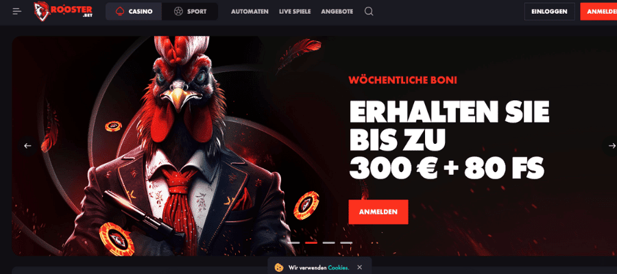 Rooster bet casino screenshot