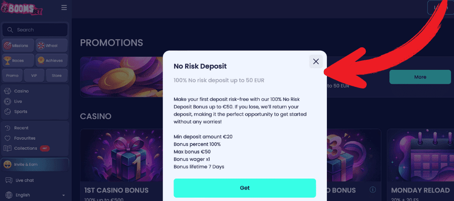 booms bet no deposit