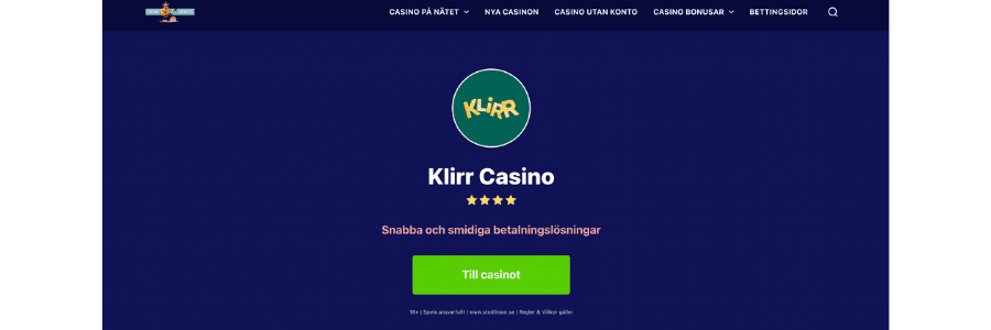 Klirr casino banner