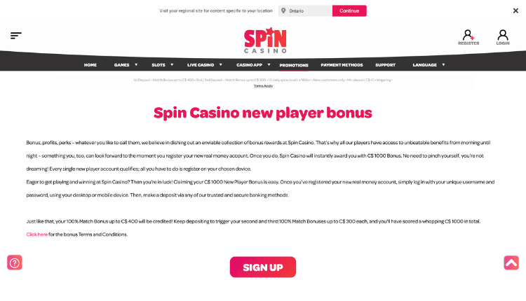 spin casino promotion
