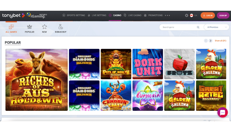 games selection tonybet