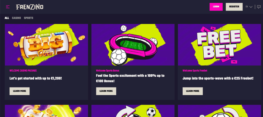 Frenzino casino bonuses and promotions